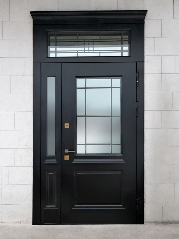 Черная дверь с остеклением
