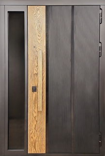 Металлическая термодверь с боковой остекленной вставкой и бугельной ручкой (МДФ RAL + шпон) Металлическая термодверь с боковой остекленной вставкой и бугельной ручкой (МДФ RAL + шпон)