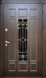 Утеплённая входная термодверь с решёткой и стеклопакетом (отделка из панелей МДФ) Утеплённая входная термодверь с решёткой и стеклопакетом (отделка из панелей МДФ)