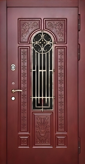 Входная уличная термодверь с панелями МДФ RAL, с решеткой и стеклом Входная уличная термодверь с панелями МДФ RAL, с решеткой и стеклом