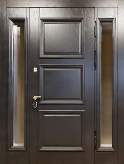 Входная коттеджная группа с терморазрывом и боковыми остекленными вставками (отделка МДФ шпон с багетом)